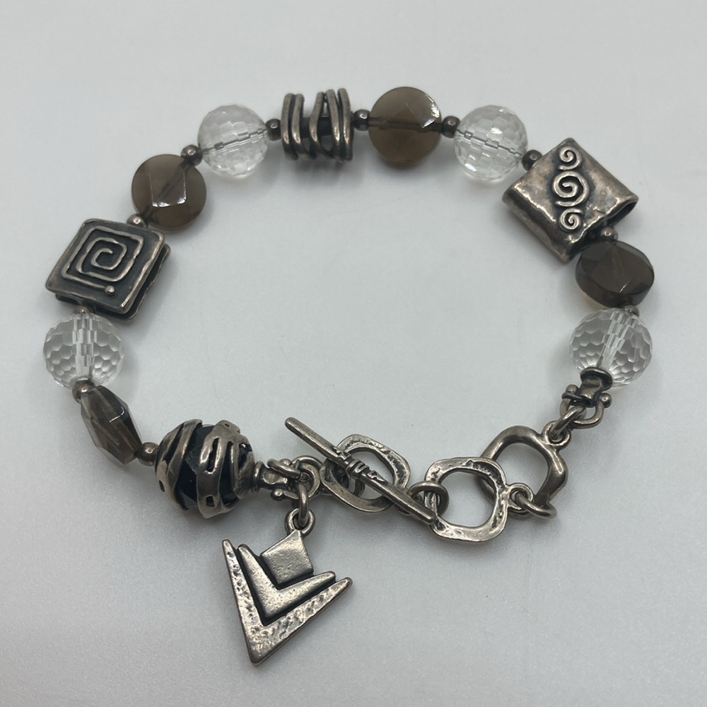 Silpada 925 Sterling Smoky & Clear Quartz Bracelet B1275 |  7” - 8.5” L